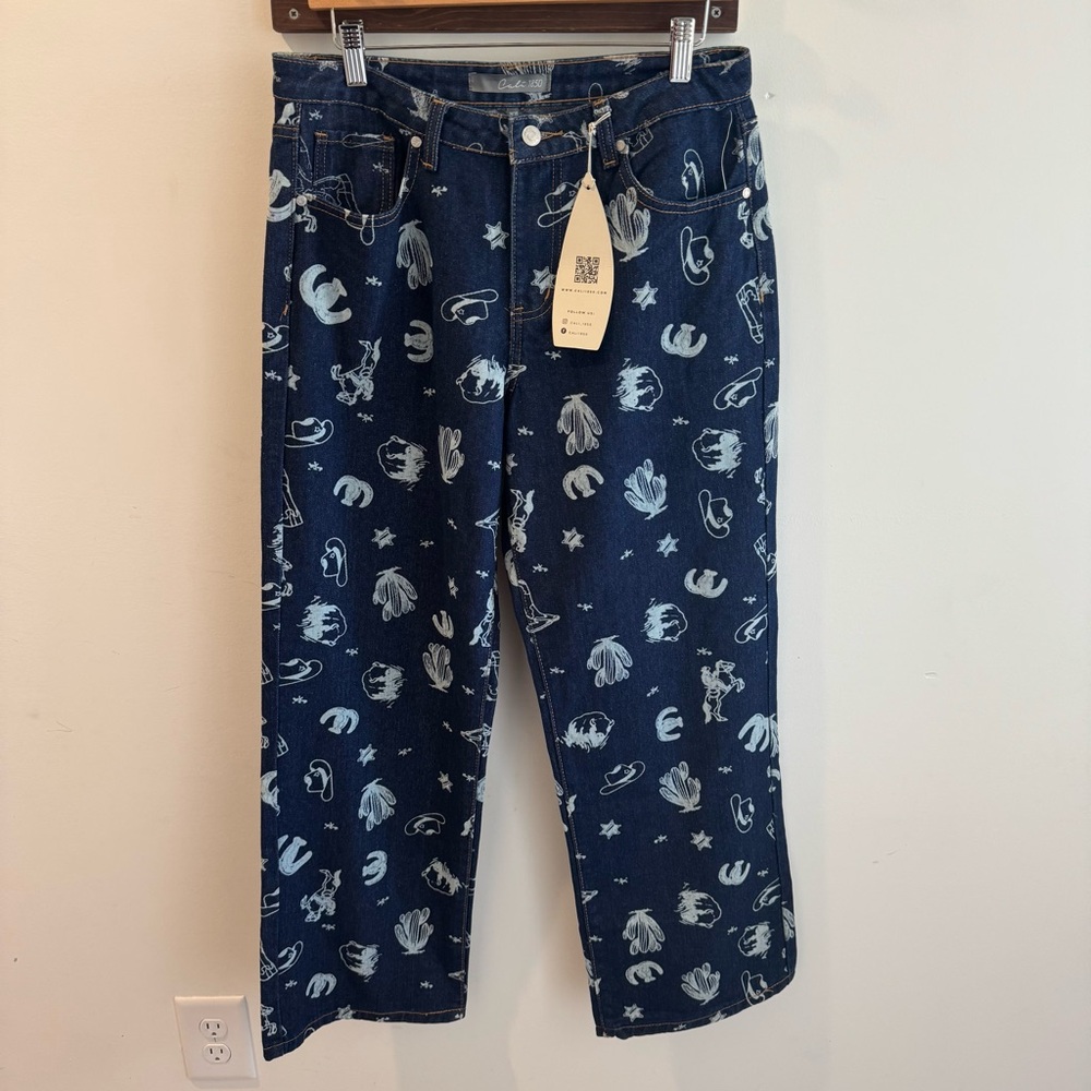 Cali1850 Wide Leg Western Print Jeans Size 30 NWT